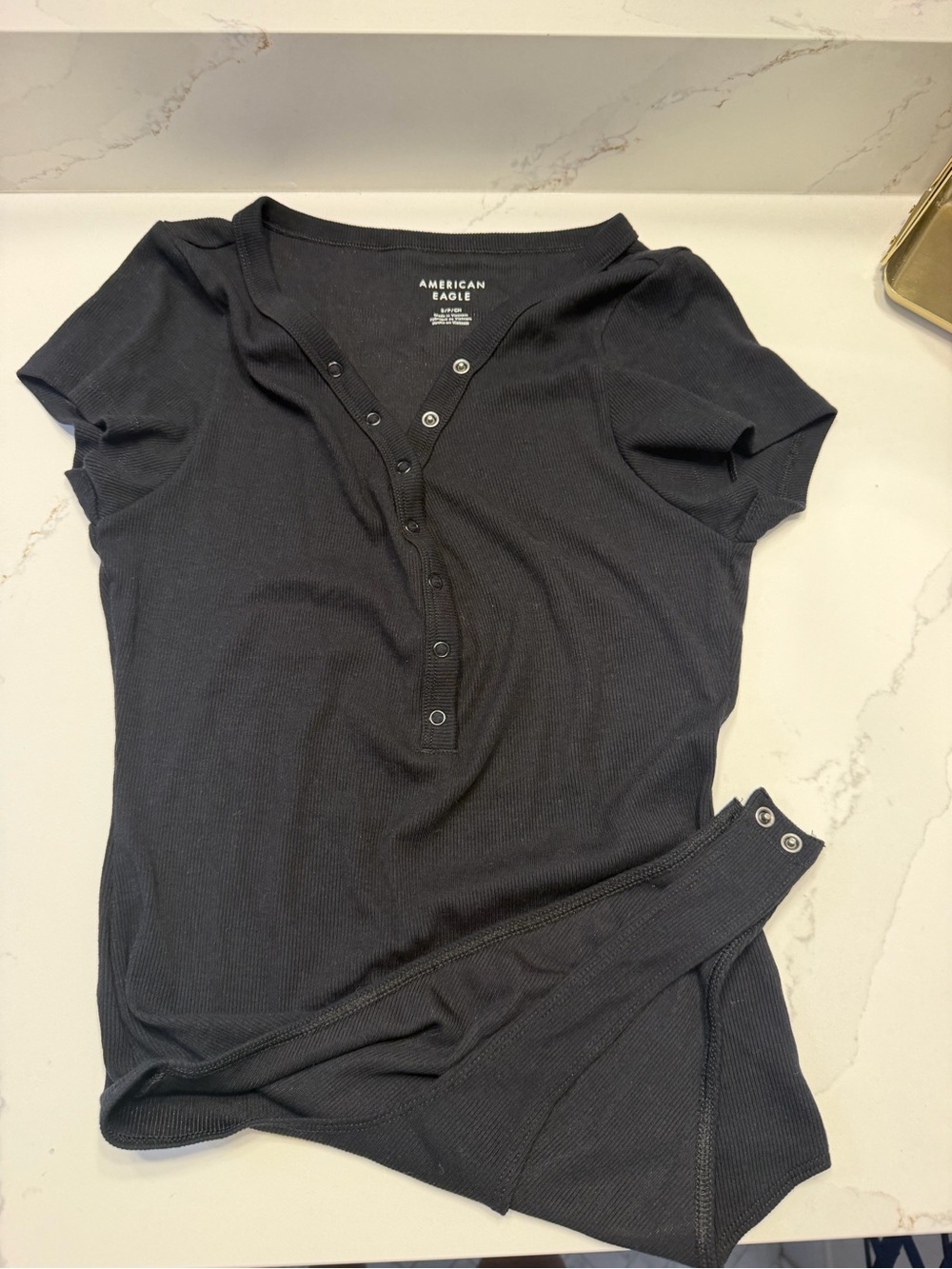 American Eagle Outfitters Black Short-Sleeve Snap-Front Bodysuit
